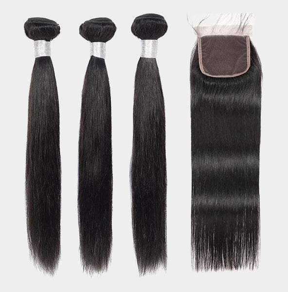 Brazilian Straight & Body Wave Human Hair Bundles with Closure
