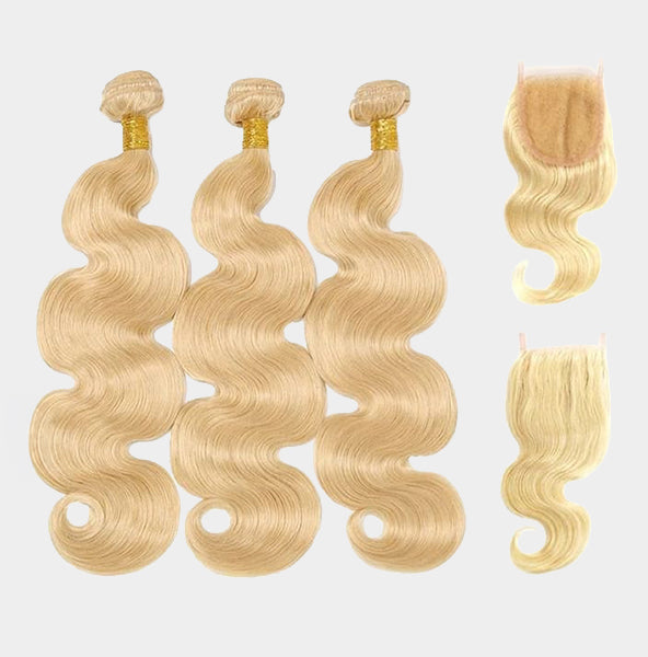 613 Blonde Brazilian Human Hair Bundles with Closure