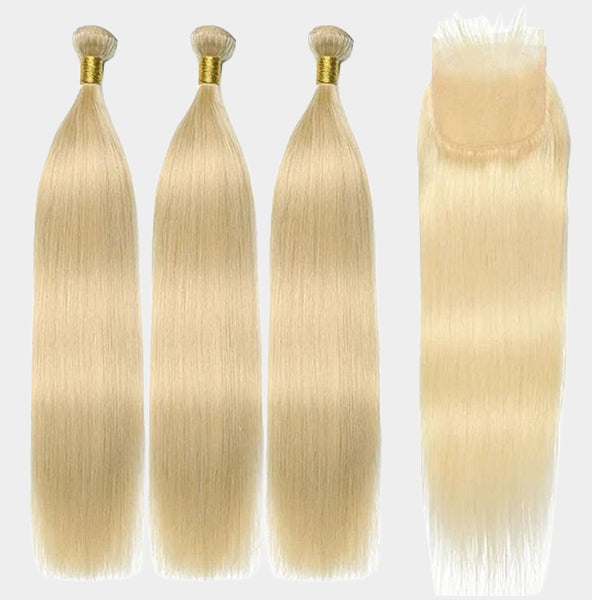 613 Blonde Brazilian Human Hair Bundles with Closure
